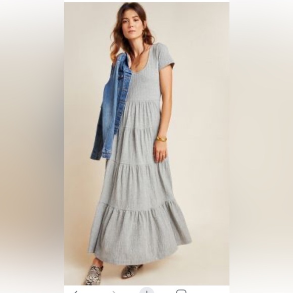 Anthropologie Maeve Gillian Tiered Maxi Dress gray size medium - Picture 4 of 6